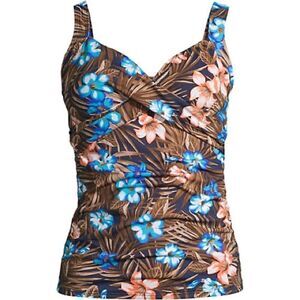 Land’s End Plus Regular size wrap underwire tankini navy palm print Various